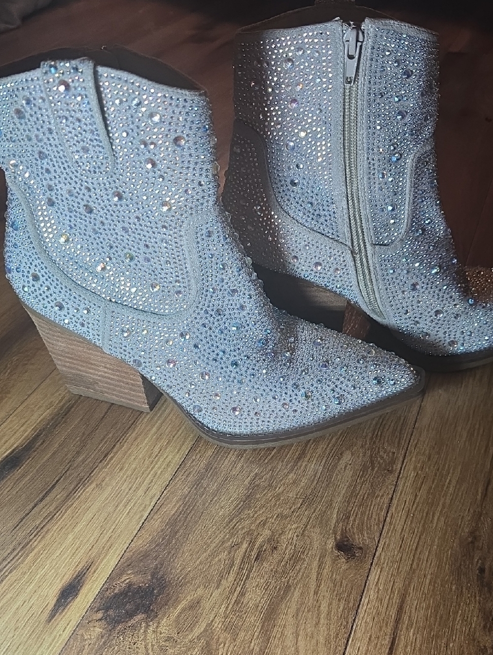 Very G-Rhinestone Embellished Ankle Boots - Women's SZ 8